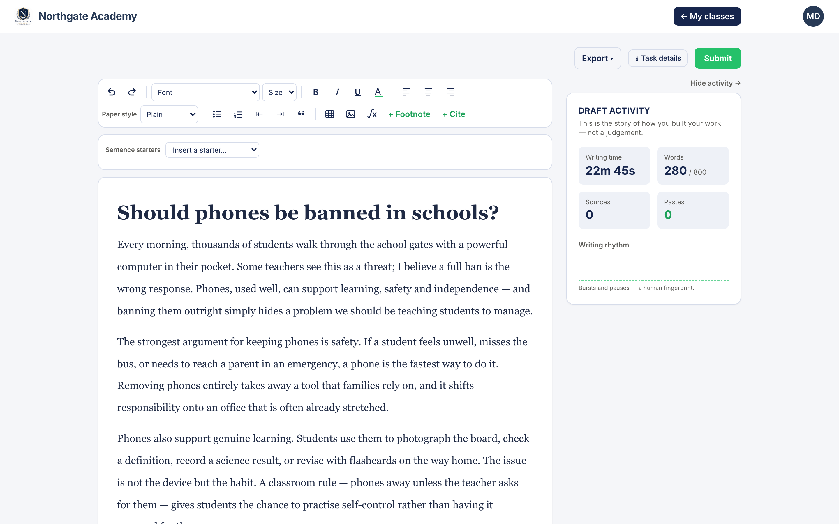 The First Draft student editor